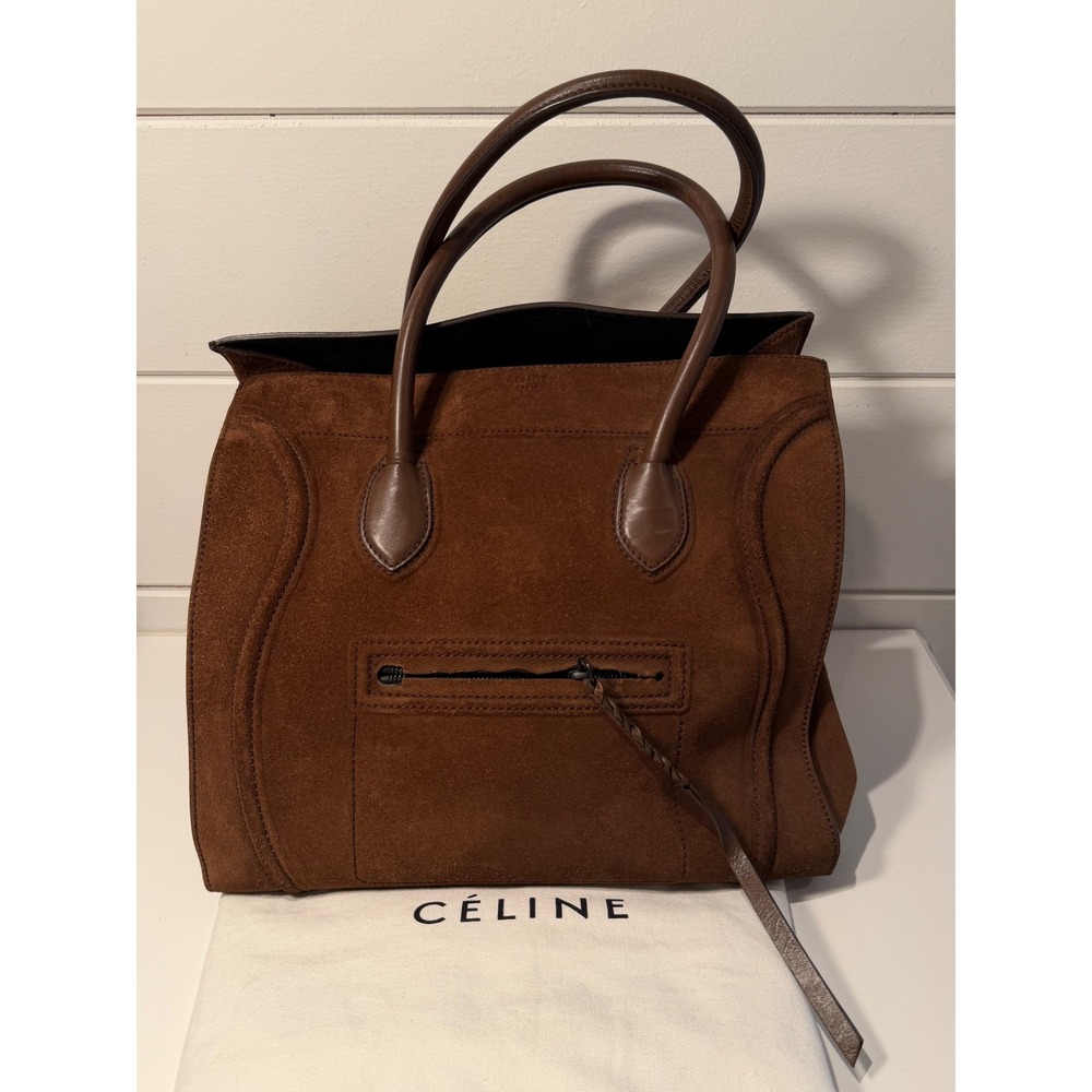 Celine Phantom Luggage Tote Bag Brown Suede Leather Large Handbag - Picture 10 of 11